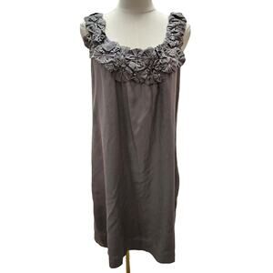 Anthropologie Yoana Baraschi Silk Blend Gray Shift Dress Flower Design Medium‎ M